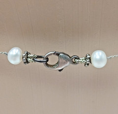 925 Freshwater Pearl Necklace 17in Sterling Silver Hand Knotted Spacers Station