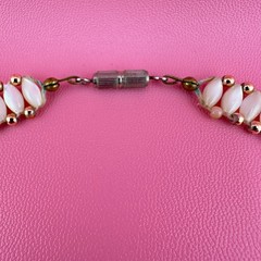 Vintage Polished MOP Necklace Oval Barrel Shape Gold Tone Bead Border Graduated
