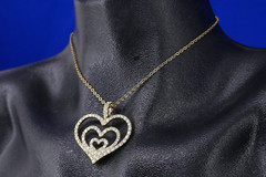 NOLAN MiLLER PAVE RHiNESTONE GOLD GRACiOUS LOVE TRiPLE HEART PENDANT NECKLACE