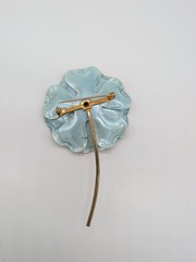 Vintage large enamelled turquoise flower brooch, 3.75 inches