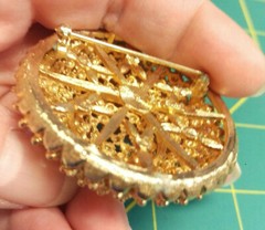 Vintage Gold Tone Pin Brooch Signed Cora Approx 2 inch wide x 1 inch tall Nice!