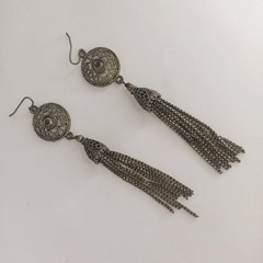 **Vintage Filigree Tassel Drop Earrings Silver Tone Statement Dangle Jewelry**