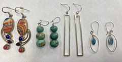 Lot Of 4 Pairs Silver Dangle Earrings Assorted Vintage Estate