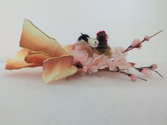 Vtg Easter Corsage Brooch Pin Chicken Hen & Chick Cherry Blossom Chenille Kitsch