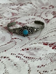 Vtg Nickel Silver~Bell~Childs Turquoise Bracelet~5.7 Gms
