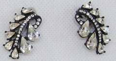1940s LA ROCO Layered Crystal Marquise & Round Rhinestone Japanned Clip Earrings