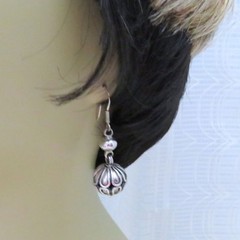 Vintage 925 Sterling Silver Dangle Filigree Bauble Earrings Gift for Women