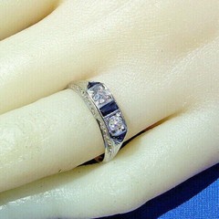 ORIGINAL Diamond Sapphire Deco Wedding Band Antique SOLID 18K GOLD Belais Ring
