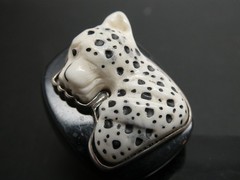 Amy Kahn Russel Sterling Silver 925 Leopard Modernist Black Horn RING Size 6