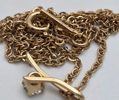 Vtg. Amway Gold Tone Abstract Crystal Pendant Necklace Dainty Minimalist 15.5 in
