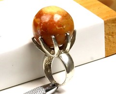 Hugh Natural Red Jasper Sphere Ball .925 Sterling Silver Ring #6.5 free resizin