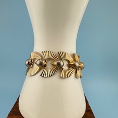 Vintage Art Deco Style Bracelet Gold Tone Fan Link 6.5″ Designer Signed