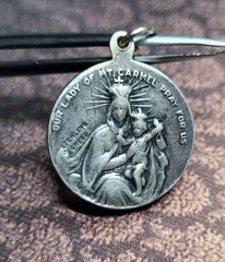 Our Lady of Mt Carmel Old Sterling Silver Antique 0.9 Inch Round Pendant