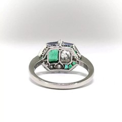 Art Deco Style Emerald & Lab Created Diamond 14k White Gold FN Engagement Ring