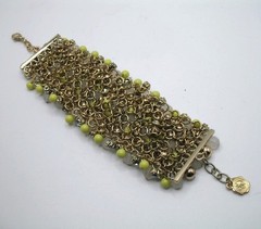 Vintage RJ Graziano wide chainmail and cluster bead and rhinestone bracelet