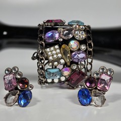 1980’s Les Neredides Multicolor Cuff Bracelet & Earring Set from Nice, France
