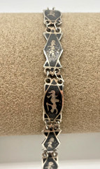 VTG Signed SIAM Niello 925 Sterling Silver Enamel Panel link bracelet 7″