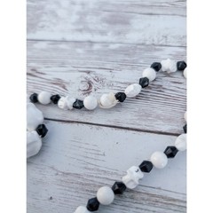 Vintage Necklace Statement Unusual Cream & Black Very Long Can Be Layered