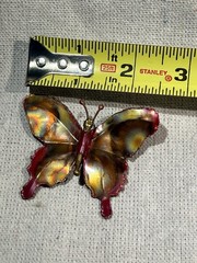 VTG Butterfly Pin Brooch Brutalist Iridescent Red Copper Artist Signed