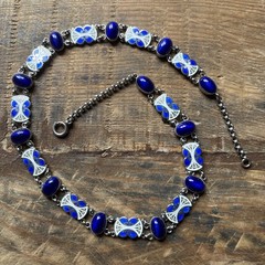 VINTAGE NORWEGIAN ENAMEL & STERLING SILVER NECKLACE & BRACELET Set Cobalt