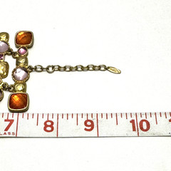 Vintage Signed VCLM Bracelet Gold Tone w/ Pink & Orange Stones 8″ Long 2.5″ Wide