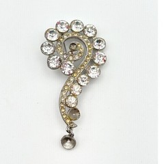 Vintage 1940s Pot Metal Rhinestone Brooch Pin Swirl Dangle Drop As Is
