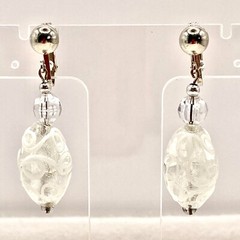 Vtg Mod SilverTone Art Deco Glass Earrings Clip On Dangle Drop White Groovy S