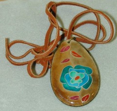 Vintage Cloisonne Flower Pendant On Leather Cord Artisan
