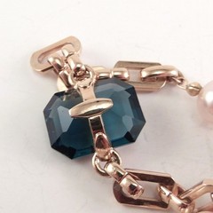 Vtg Faux Pearl Emerald Cut Blue Glass Necklace Knotted Strand 45″ Long 9.8mm