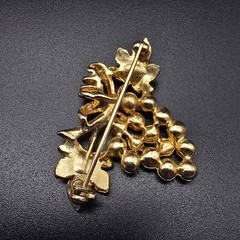 Purple Rhinestone Grape Brooch Gold Tone Vintage Costume Jewelry