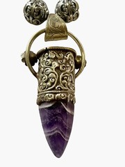 Crystal Necklace Amethyst Amber Color Unk Origin Huge Swing Pendant Handcrafted