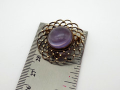 Sterling Silver Purple Amethyst Cabochon Brooch Ornate Woven Gold Vermeil