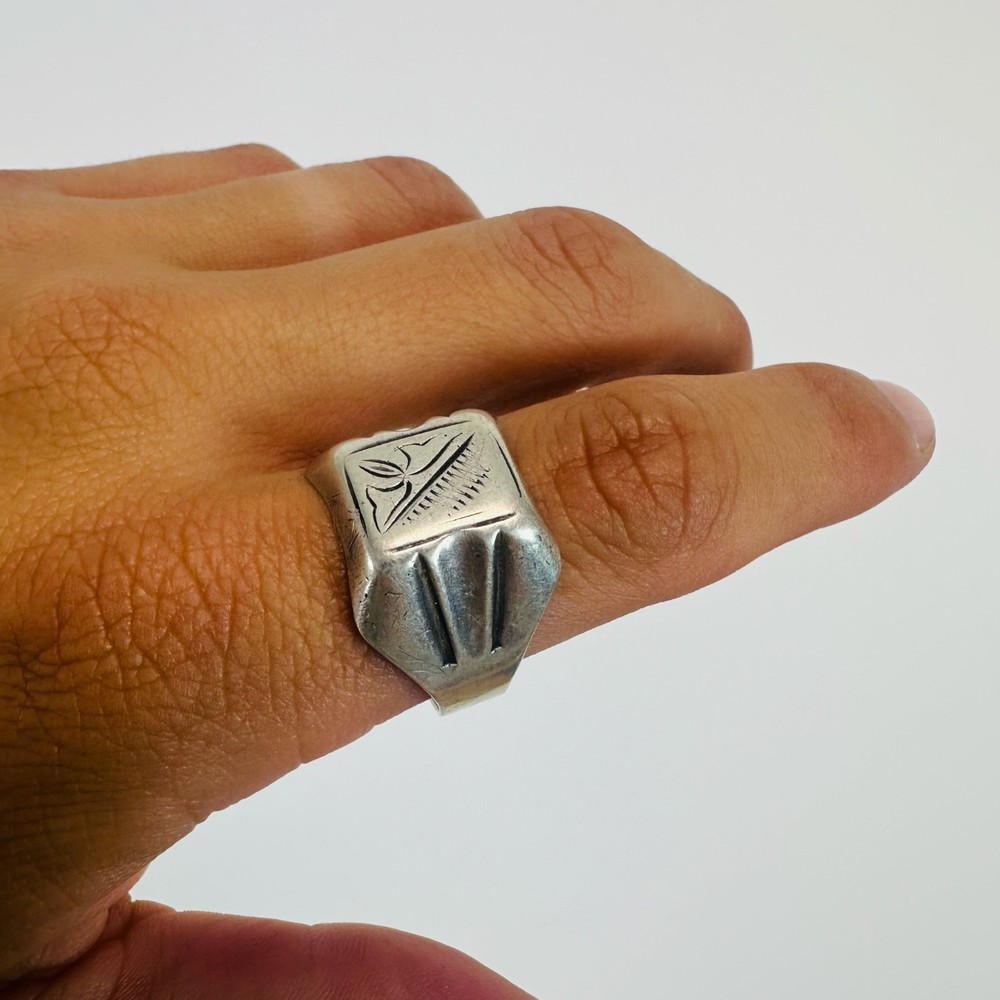 USSR Vintage Men’s Silver 916 Signet Ring with Star Hallmark Size 11.25