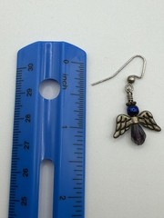 ANGEL WING DANGLE DROP EARRINGS WOMENS PURPLE GLASS BEAD HOOK RELIGIOUS JEWELRY