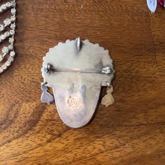 Vintage Mexican Sterling Silver Obsidian Mask Brooch Aztec Style