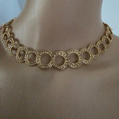 Monet Choker Necklace Gold Tone Champagne Color Rhinestones 14.5″ inside Circum