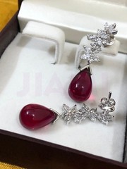 Ruby Teardrop Simulated Diamond Dangle Drop Floral Earrings Art Deco 925 Silver
