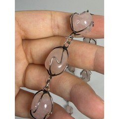 Vintage Pink Rose Quartz Caged Stone Bead Necklace Jewelry Wired 36in