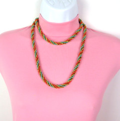 VTG 1950s 60s DOUBLE STRAND EGYPTIAN REVIVAL RUNWAY NECKLACE & EARRINGS GOLDEN
