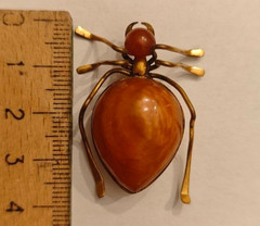 Vintage Soviet Baltic Amber Beetle Spider Brooch Honey Amber