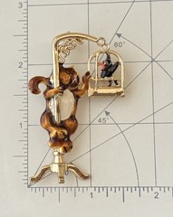 Vintage Style Cat & d Bird In Cage brooch / pendant