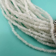 Vintage Seed Bead Opalite Necklace Multi Strand Large Oval Station Pendant 17″