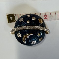 Swarovski Celestial Moon & Stars Blue Enamel, Signed Crystal Dome Brooch Pin.