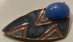 Vtg Trifari Teal Enamel Blue Cabochon Geometric Space Age Gold Tone Brooch H10
