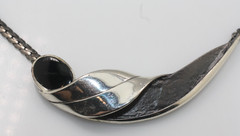 Sterling Silver 925 Modernist style black onyx stone gun metal finish necklace