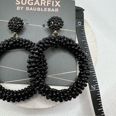 New Sugarfix by Baublebar Black Beaded Hoop Post Earrings