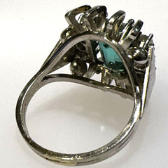 STUNNING Custom vintage 18k white gold Indicolite Tourmaline and Diamond Ring