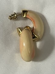 TRIFARI Signed Peach & Gold Set Pendant 20” Necklace & Earrings Vintage 60’s
