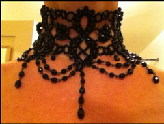 Vintage Anouska Hempel Black Glass Bead Choker Necklace Victorian Gothic