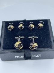 Pronto Uomo Knot Cufflinks and Shirt Stud set gold and gun metal gray IOB